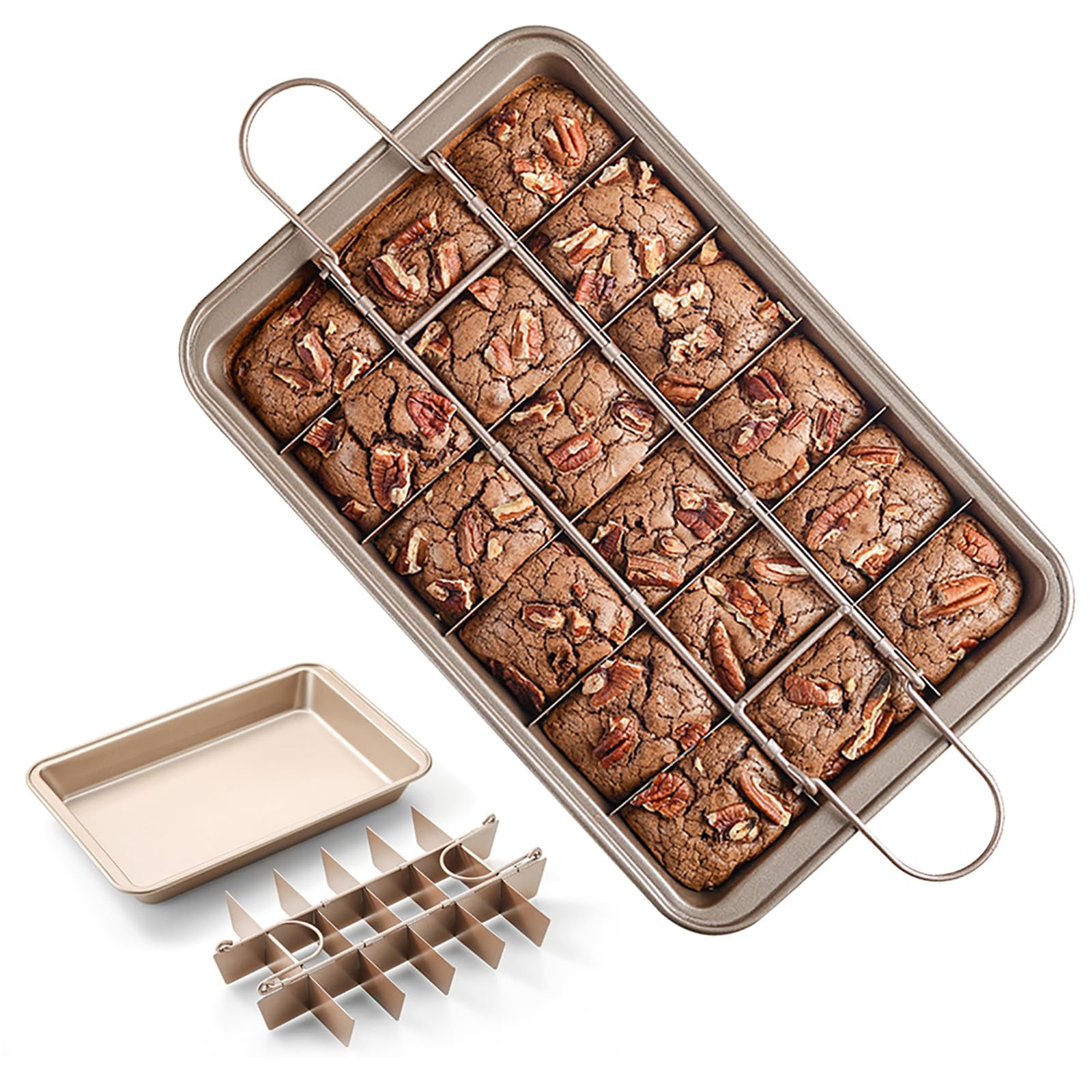 Bratpfanne Mit Trennwänden, Antihaftbeschichtetes Backblech-set, Backblech Aus Kohlenstoffstahl Mit Griff, Ofenfest, 18 Vorgeschnittene Quadratische Backformen