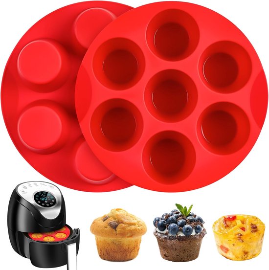 2 Silikon Eierförmchen Für Die Heißluftfritteuse, Runde Muffinformen (7 Mulden) Für Backofen, Heißluftfritteuse Und Pfanne