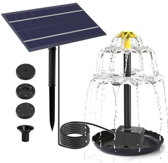 Gartenbrunnen Mit 2,5 W Solarpumpe Doppelschicht Wasserpumpe Für Teiche, Vogeltränken Und Aquarien Dekoration Mit Solarpanel