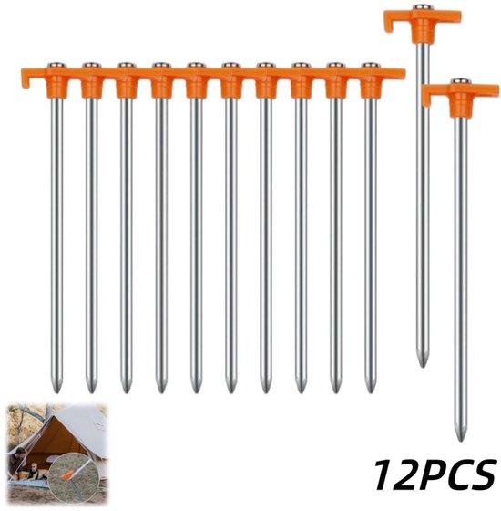 12 Stück Zeltnägel Camping Zeltnägel Windfeste Stahlnägel Zeltzubehör Für Camping, Wandern Und Picknicken Orange 25 X 4,5 X 0,6 Cm