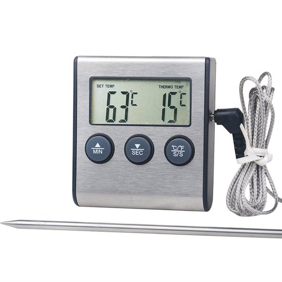 Fleischthermometer Küchenthermometer Edelstahl Digital Grillthermometer Mit Timer Magnetisch Thermometer Auch Für Fleisch, Grill Und Backofen