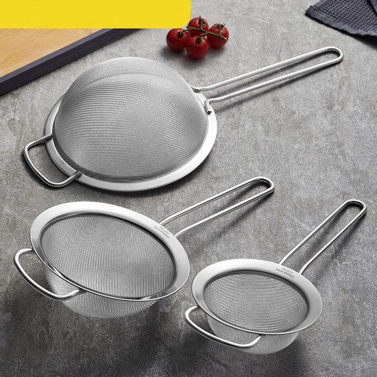 Hochwertiges Edelstahl Feinsiebset Für Die Küche, 3 Teiliges Set Mit Rutschfestem Griff, Kleinem, Mittlerem Und Großem Sieb, Abtropfsieb Und Filt