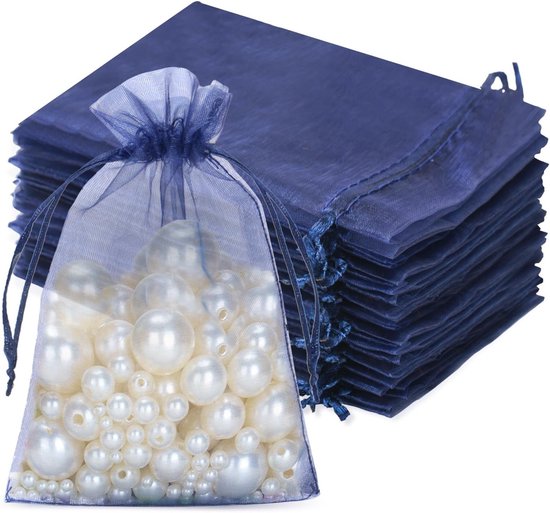 Dunkelblaue Organzabeutel, 10 X 15 Cm 50 Stück Mit Kordelzug, Für Hochzeiten, Schmuck Und Geschenke
