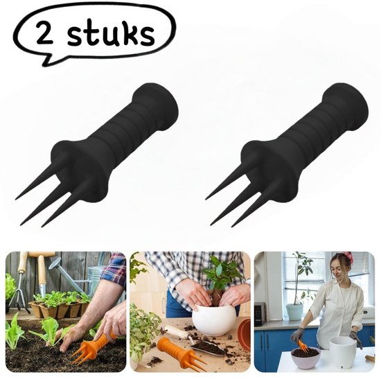 2 Teiliger Bodenbearbeitungsaufsatz Bodenbelüfter Für Den Hausgarten, Topfkultivator, Wiederverwendbar Schwarz