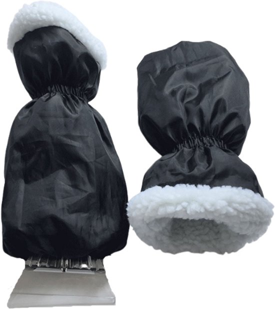 Eiswischer Mit Wischhandschuh, Fleecefutter Und Integriertem Gummiband, Schwarz, 32 Cm X 16 Cm