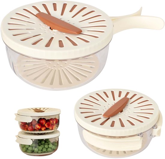 Allecto Abtropfkorb Obst Und Gemüse Mit Deckel Weiß Und Braun Zum Abtropfen Und Aufbewahren Praktisch Für Die Küche Modernes Design