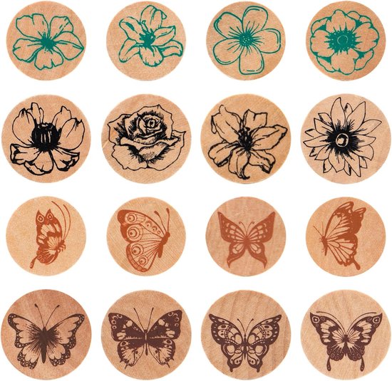 16 Teiliges Holzstempel Set Schmetterlinge Blumen Vintage Gummistempel Für Diy Scrapbooking Und Kreative Projekte