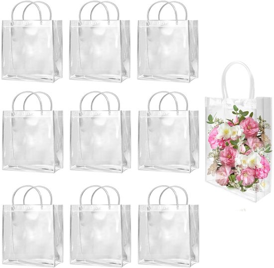 Nthproducts Transparente Geschenktüten Wiederverwendbare Pvc Beutel 10 Stück 23 X 17 X 7 Cm Klare Geschenktüten Für Geburtstage Transparent