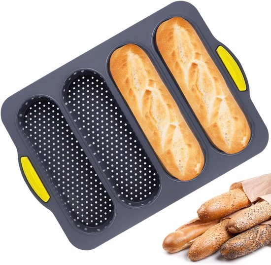 Baguette Backform Silikon Brotform Backform Für Zuhause Antihaftbeschichtung, 4 Teilig 32 X 24 X 2,4 Cm