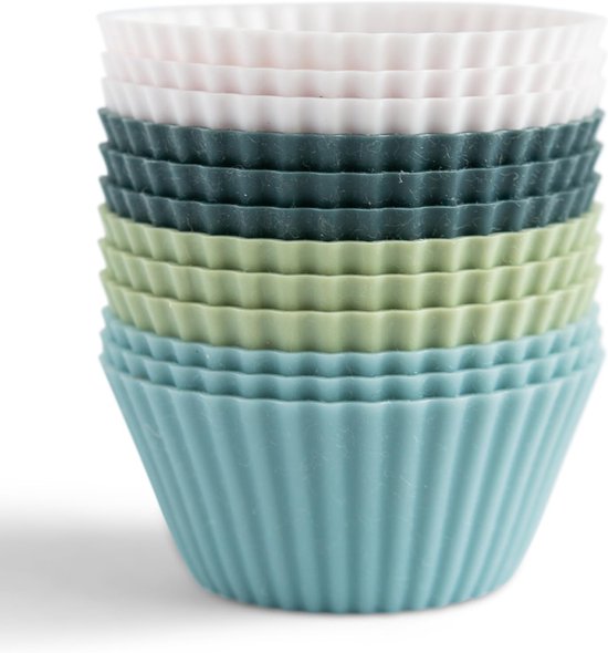12er Pack Wiederverwendbare Silikon Backförmchen Muffinformen Förmchen Für Cupcakes Bpa Frei Standardgröße Weiß, Blau, Grün