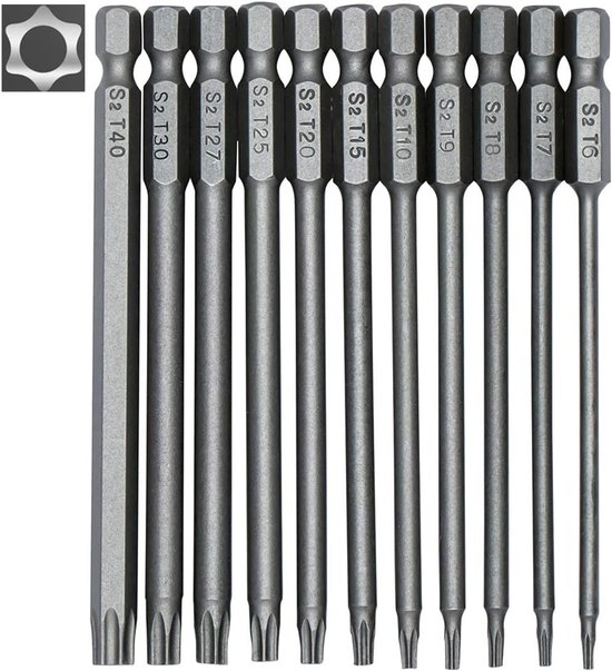 Schraubendreherbits 11 Teilig Torx Schraubendreherbit Set (lang) Torx Hohlbit Set S2 Stahl Mit Sicherheitskopf Sechskantschaft 100 Mm T6 T7 T8 T9