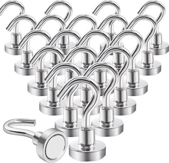 Magnethaken, Extra Stark, 10 Kg, Neodym Magnete Mit Haken, 20 Stück, Magnethaken, Nicht Durchstechbar, Für Eisentüren, Kühlschränke, Küchen, Klei
