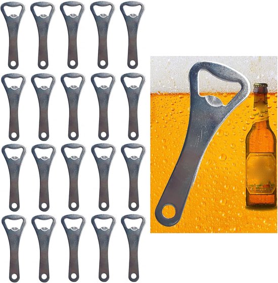 20 Teiliges Set Mit Flaschenöffner Schlüsselanhängern Aus Edelstahl 9 Cm Bierflaschenöffner Für Bar Und Restaurant (silber)