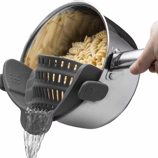 Silikon Abtropfclip Für Töpfe Und Pfannen, Hitzebeständiges Sieb Für Nudeln Und Gemüse, Praktisches Küchenutensil Mit Platzsparendem Design, Grau