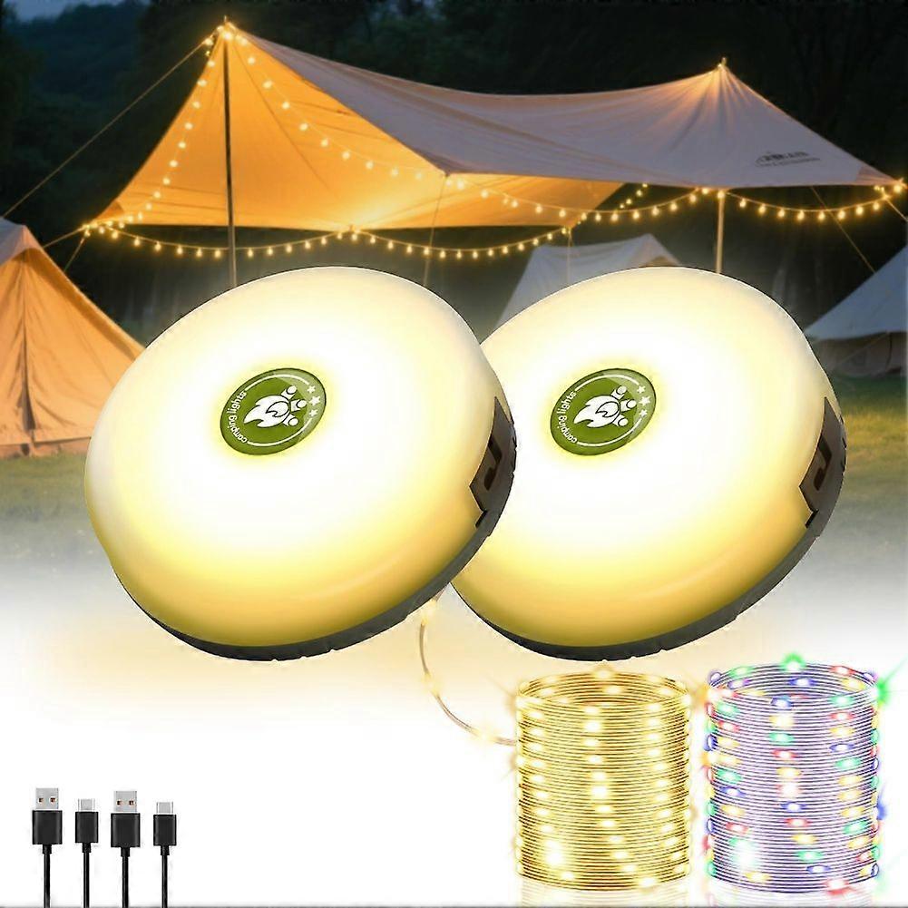 2er-pack Campinglampen-tragegurte, 4-in-1 Schnellaufbewahrung, 8 Positionen, 10 Meter Wiederaufladbare Hängezeltlampe Mit Ficklampe, Arbeitslampe - Campingzubehör