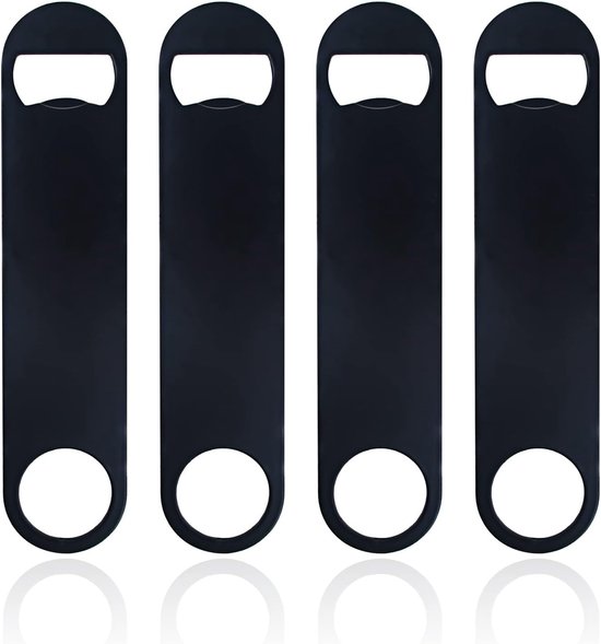 4er Pack Flacher Flaschenöffner Aus Edelstahl, 18 Cm Schwarz, In Verpackung Für Bar Und Küche