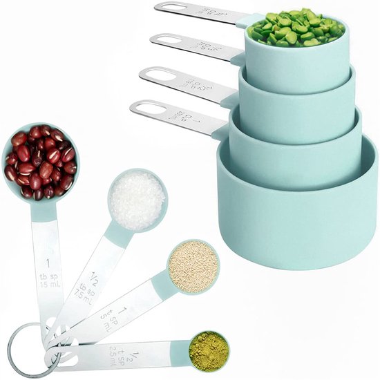Messbecher Set Edelstahl Präzise Messungen Zum Backen & Kochen Stapelbar Für Erwachsene Blau Standard 8 Teilig