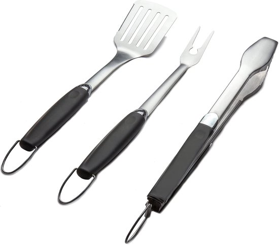 Grillset Mit Grillzubehör Grillbesteck Outdoor Kochen Robuster Edelstahl 3 Teilig Silberfarben