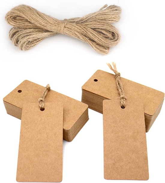 Geschenkanhänger Aus Kraftpapier, 9 X 4,5 Cm, 100 Stück Mit Juteschnur Für Hochzeiten, Weihnachten Und Partys