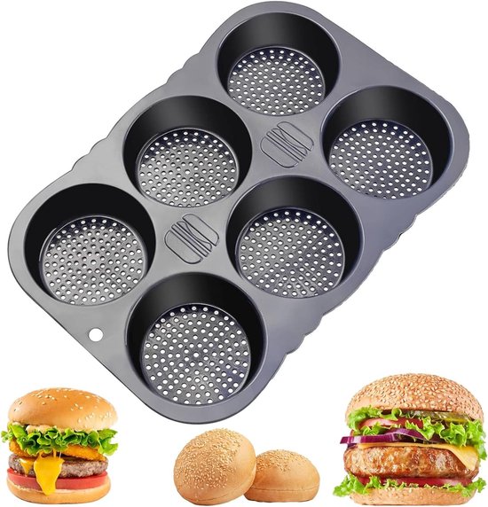 34,5 × 23,5 × 4 Cm Silikon Hamburgerbrötchenform Antihaftbeschichtung, Hitzebeständig 6 Loch Hamburgerbrötchenform Hamburger Backform Backen Schw