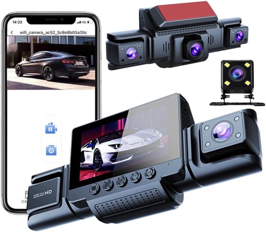 360° Autokamera 4 Kameras, 1080p Full Hd, Mit 64 Gb Sd Karte, Wlan, Nachtsicht, G Sensor, Bewegungsmelder, 3 Zoll Ips Display, Wasserdicht, Loop