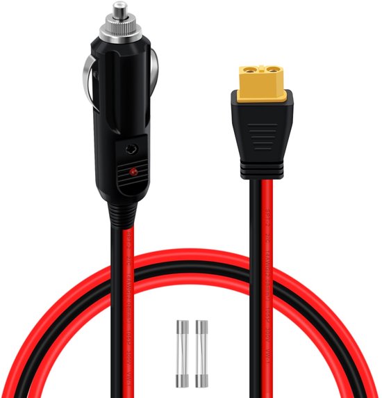 Xt60 Auf Zigarettenanzünder Auf Xt60 Kabel, 12 V, 24 V, Zigarettenanzünder Auf Xt60 Kabel, 14 Awg, 20 A, Mit Led Anzeigeleuchten, 2 Ersatzsicheru