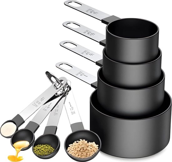 8 Teiliges Messbecher Und Messlöffel Set Messbecher Messlöffel Schöpfkellen In Verschiedenen Größen Becher Und Löffel Langlebig Praktisch Für Prä