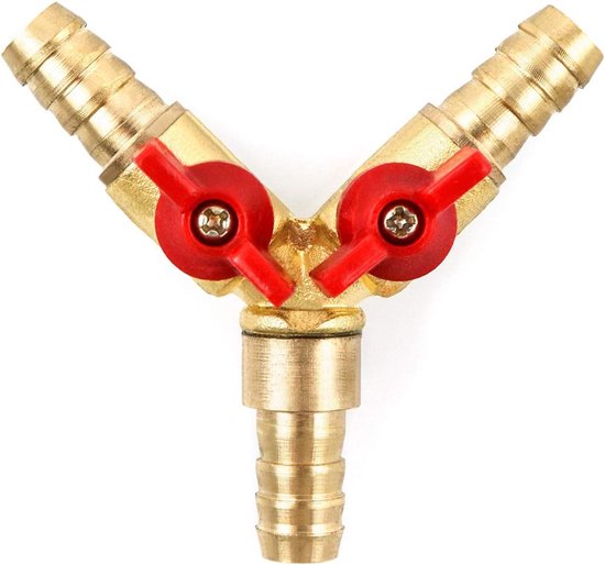 Y Förmige Schlauchkupplung 10 Mm, Messing Zink Legierung, Mit Kugelventil, Für Pneumatik , Wasser Und Gasanlagen, 1 Stück Pro Packung