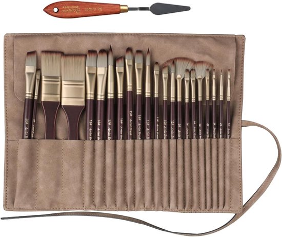 Professionelles Set Mit 24 Synthetischen Acrylpinseln Set Mit Verschiedenen Formen: Flach, Filbert, Fächer, Katzenzunge, Rund, Abgewinkelt, Rigge