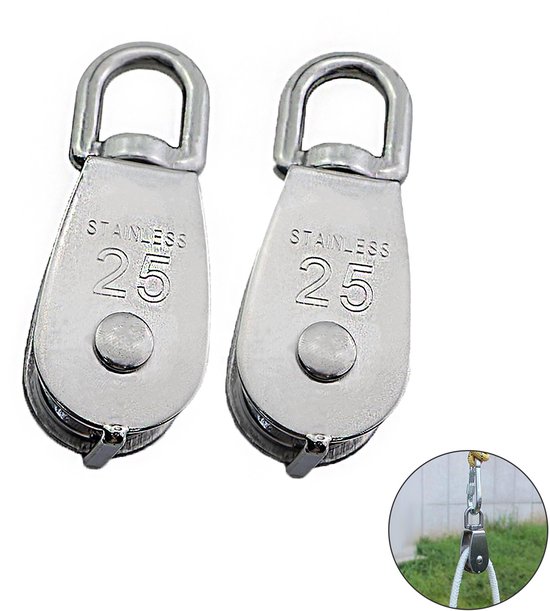 2 Teilige Rolle M25 Rollenblock Robuste Edelstahlkomponenten Feste Rolle Mit Hubrad Schwenkbares Hebesystem Mit Einzelrad Tragfähigkeit 150 Kg Fü
