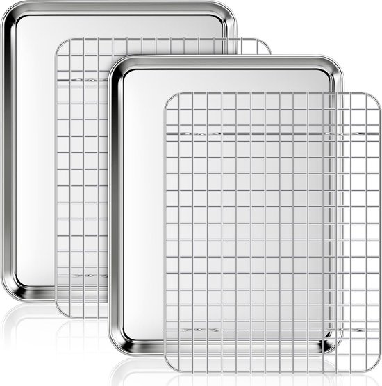 Set Mit 2 Backformen Und Kühlgittern Rechteckige Edelstahl Bratroste Kuchenformen Mit Deckel Spülmaschinenfest Zum Backen, Braten Und Servieren M
