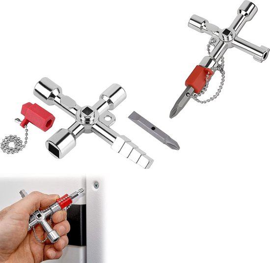 Schaltschrankschlüssel 3er Set Universal 4 Wege Schlüssel Pfostenschlüssel Kreuzschlüssel Dreieckschlüssel Stangenschlüssel Vierkantschlüssel Mul