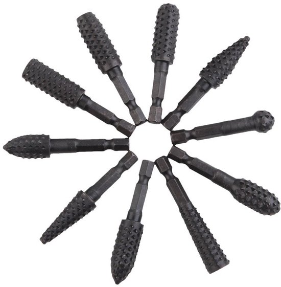 10 Teiliges Rotationsfeilenset, Für Rotationsfeilen Mit Sechseckigem Griff Zum Holzschnitzen, Metallpolieren Und Gravieren, Schwarz.