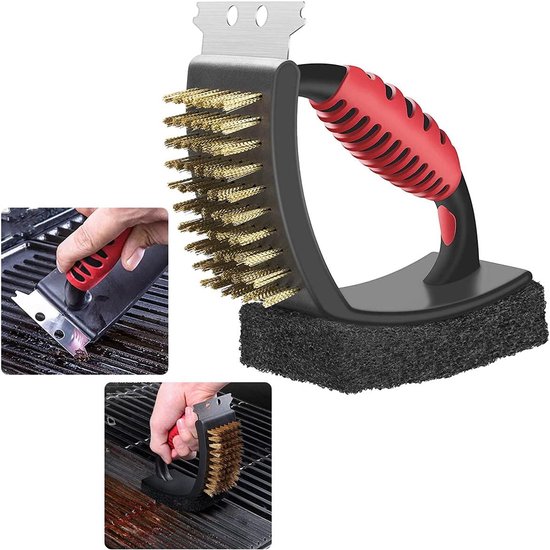 3 In 1 Grillbürste Mit Schaber Und Schwamm Hochleistungs Grillreiniger Für Grillroste Ideales Grillzubehör Mit Hitzebeständigem Griff