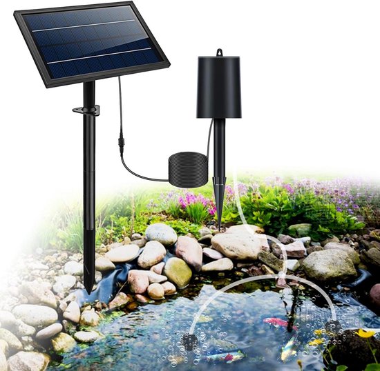 8 W Solar Teichbelüfter Integrierter 2400 Mah Akku 3 Betriebsmodi Mit 2 Ausströmersteinen Solar Luftpumpe Für Teich, Aquarium Und Hydrokultur