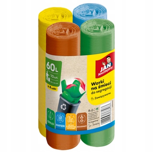 Jan Niezbędny Müllsäcke Zur Mülltrennung, Set Mit 4 Farben, 60 L, 40 Stück