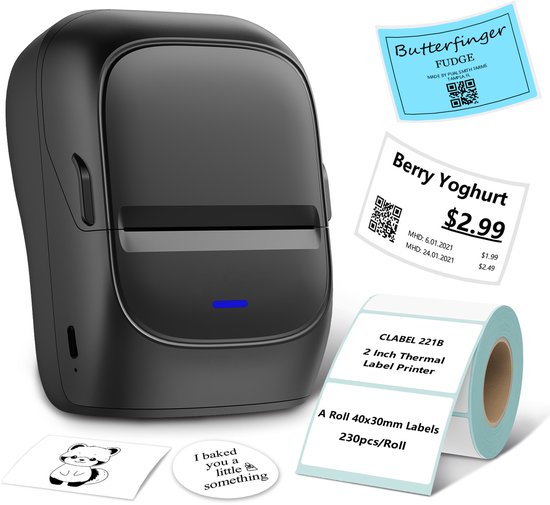 221b Thermodrucker Für Etiketten Tragbar Bluetooth Schwarz