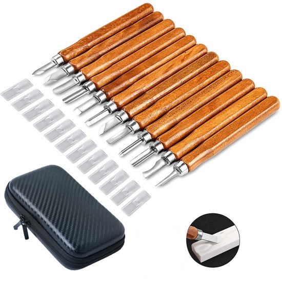 12 Teiliges Kork Schnitzmesserset Schnitzmesser In Mahagoni Optik Holzschnitzset Kunstschnitzmesserset