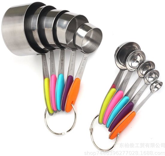 Messbecher Und Löffelset Aus Edelstahl 10 Teiliges Küchenutensil Zum Backen Und Kochen Mit Klarer Skala Und Silikongriffen