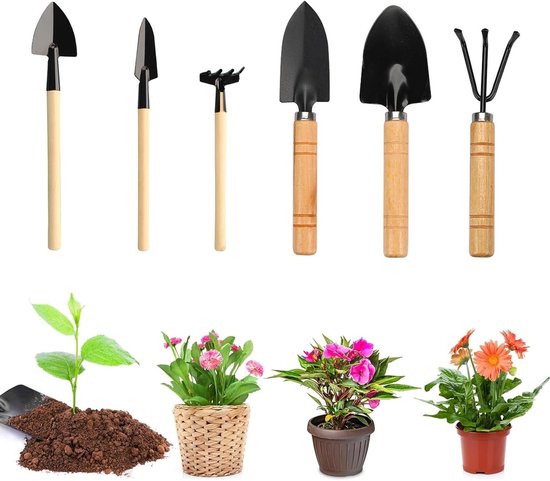 Komplettes 6 Teiliges Gartenset Handwerkzeuge Für Pflanzen, Gartenarbeit Und Bonsaipflege Mit Holzgriffen