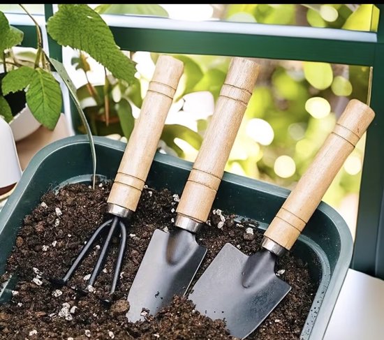 6 Teiliges Gartengeräte Set Handrechen, Handgabel & Pflanzkelle Holzgriff Kompakt & Langlebig Für Garten, Balkon & Zimmerpflanzen