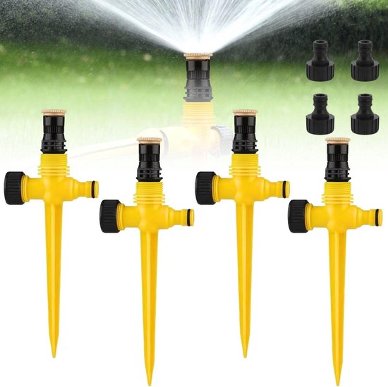 Vier Rasensprenger Mit Je Acht 6,35 Mm Wasseranschlüssen (1/4 Zoll), Um 360° Drehbar, Verstellbar, Automatisches Bewässerungssystem Mit Schnellan