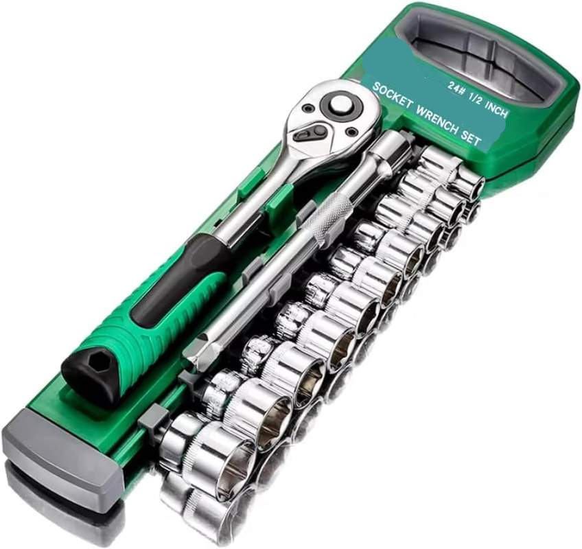 12-teiliger Metrischer Steckschlüsselsatz Von 8–24 Mm Mit 1/2"-ratsche Mit Schnellspannantrieb, 24 Zähnen Und 5"-verlängerung, Hochwertiger Chrom-vanadium-stahl