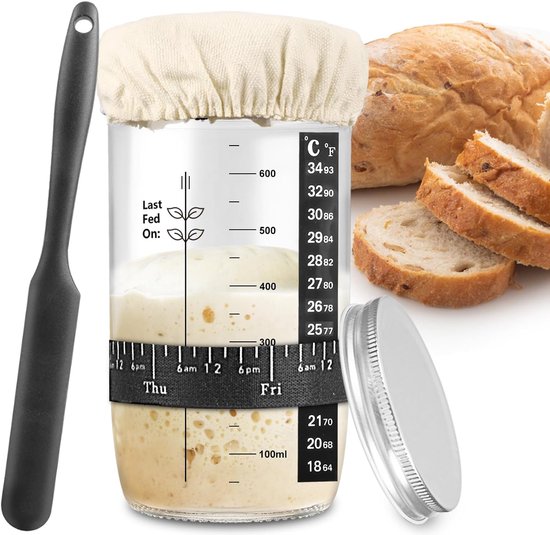 Teiggärtopf Teiggärset Inklusive Datiertem Gärband, Thermometer, Stoffbezug Und Metalldeckel Wiederverwendbares Zubehör Zum Sauerteigbrotbacken B