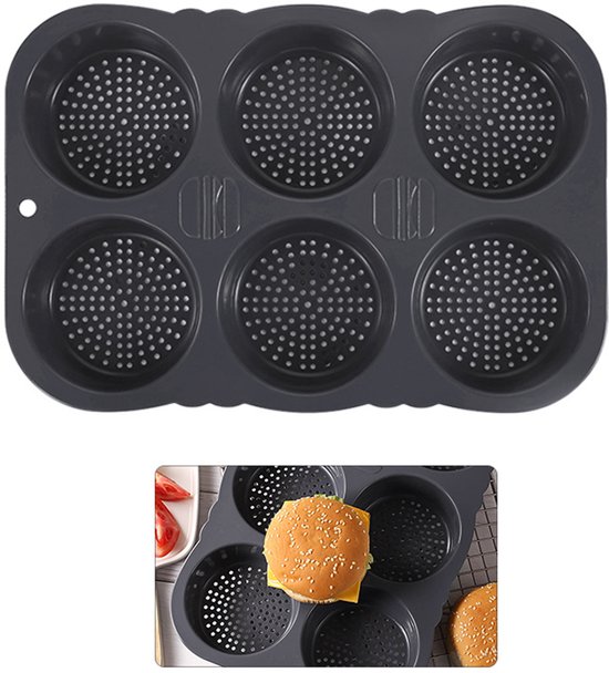 Silikon Backform Silikon Brotbackform Hitzebeständig 6 Fächer 34,5 X 23,5 X 4 Cm Backzubehör Zum Backen Von Hamburgern, Keksen, Brot Und Eiergebä