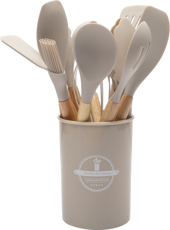 Silikon Kochgeschirr Set, Küchenutensilien (12 Teilig) Cremeweiß