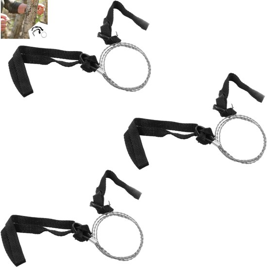 3 Teilig Edelstahl Überlebensseilsäge Kabelsäge Notfallsäge Seilsäge Zum Holzsägen, Wandern Und Jagen 58 Cm Schwarz