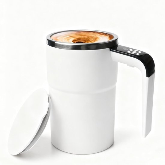 Selbstumrührender Becher, 380 Ml, Mit Temperaturanzeige, Elektrisch, Wiederaufladbar, Spülmaschinenfest, Weiß