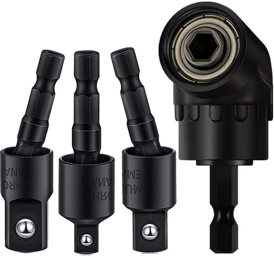 Rechteckiger Bohradapter, 4 In 1 Schlagbohrmaschinenverlängerung, 360° Drehbares 1/4 , 3/8 Und 1/2 Zoll Schlagbohrmaschinen Adapterset, 105° Wink
