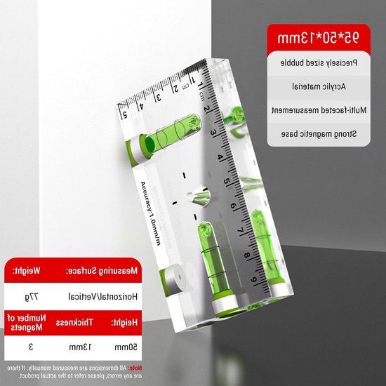 Mini Wasserwaage Mit Magneten, 95 X 50 X 13 Mm, Transparente Wasserwaage Für Präzise Messungen Mit 2 Libellenblöcken Und 3 Magneten